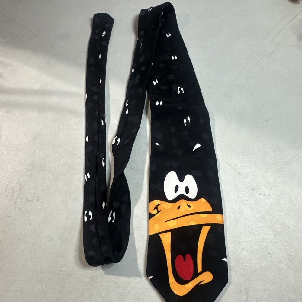 Daffy Duck Looney Tunes Mania Black 100% Silk Men's Tie Vintage (1993) 58"